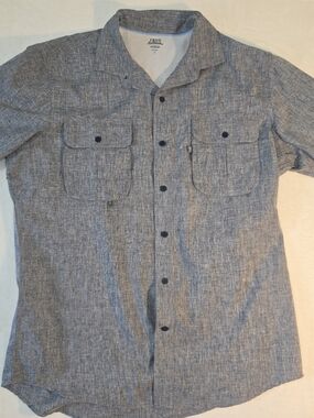 IZOD Saltwater Performance Men's Short Sleeve Blue Hatch Button Up Shirt L